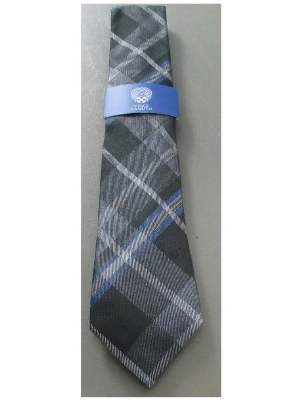 Vince Camuto Mens Zecca Plaid 3'' Silk Blend Neck Tie, Black/Gray, One Size